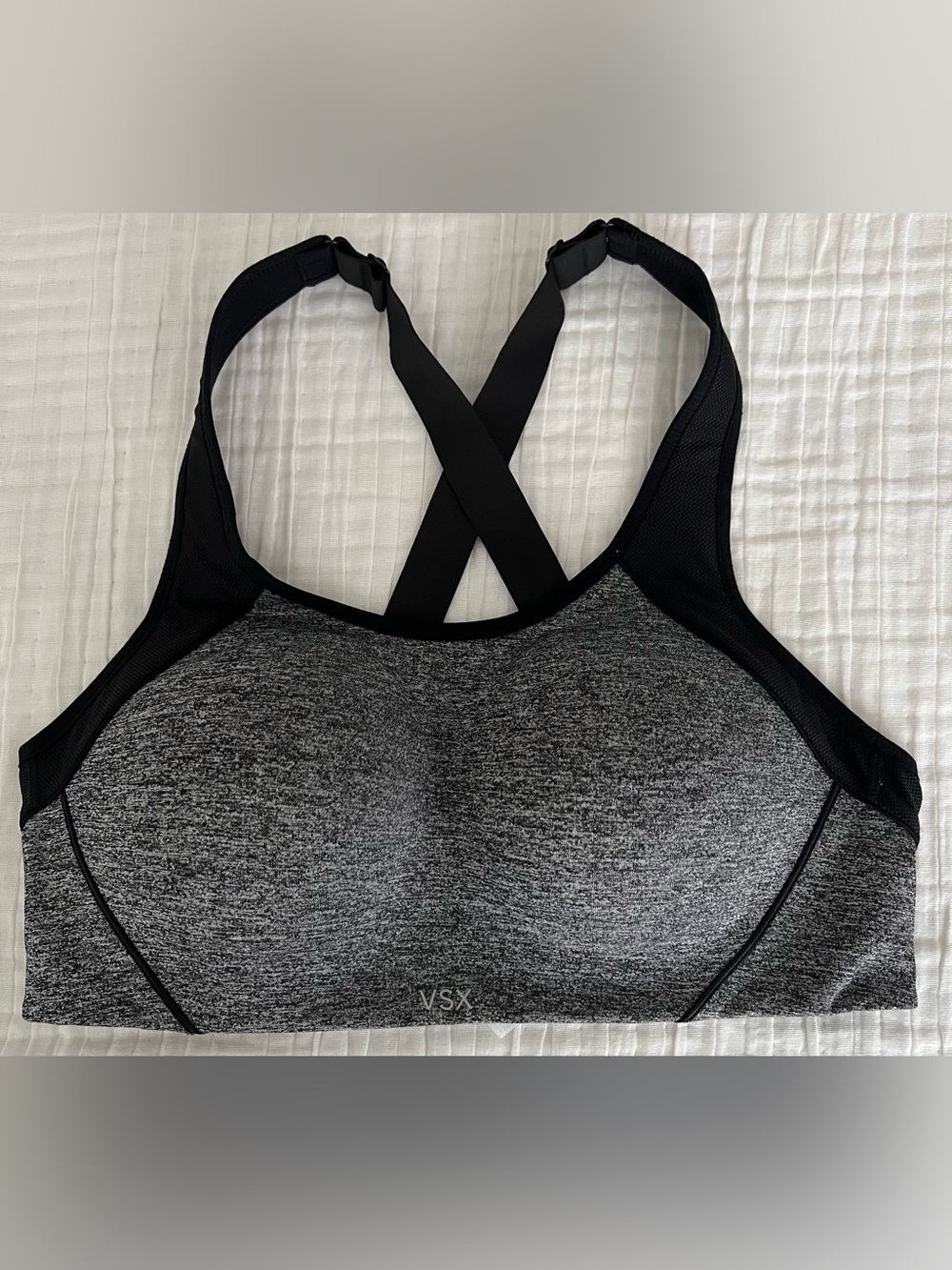 NWOT VSX Black & Gray Crossback Sports Bra with Padded Cups